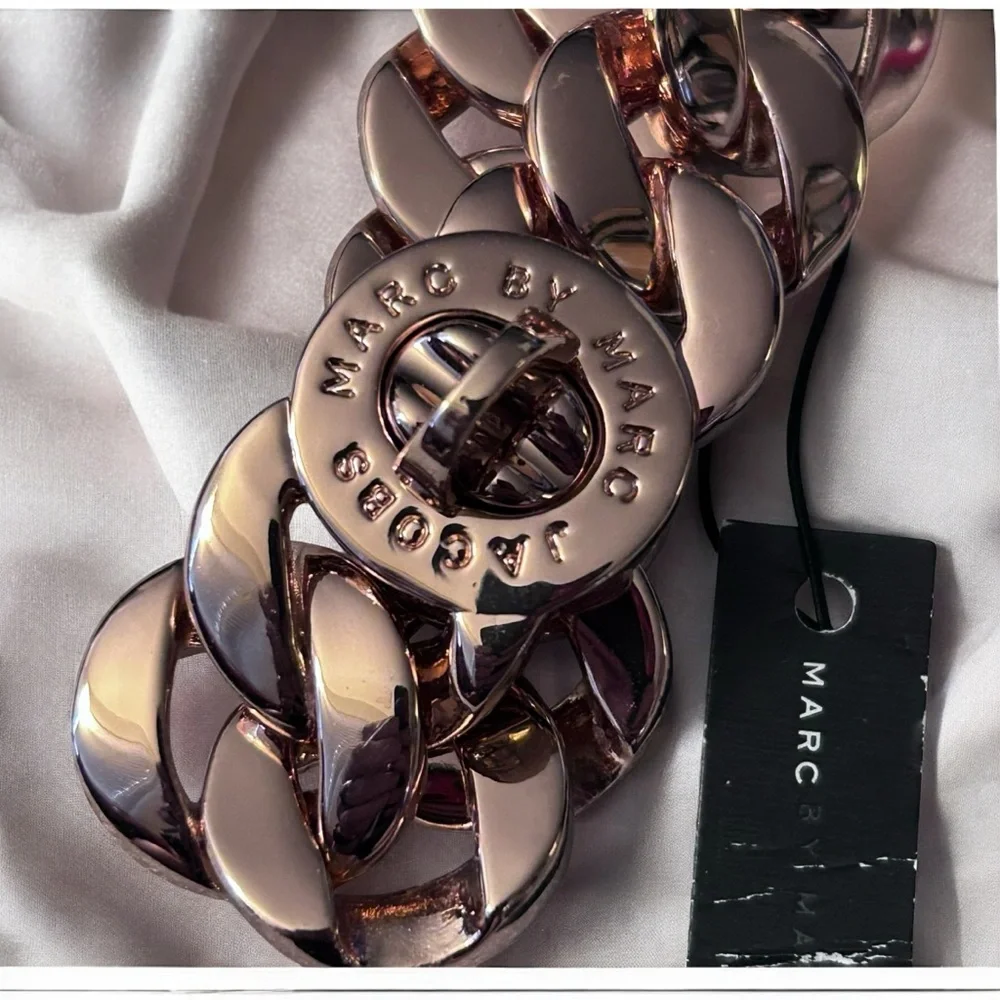 New Marc by Marc Jacobs Rose Gold Bracelet Dust Bag Metal Link Luxury - Picture 4 of 9